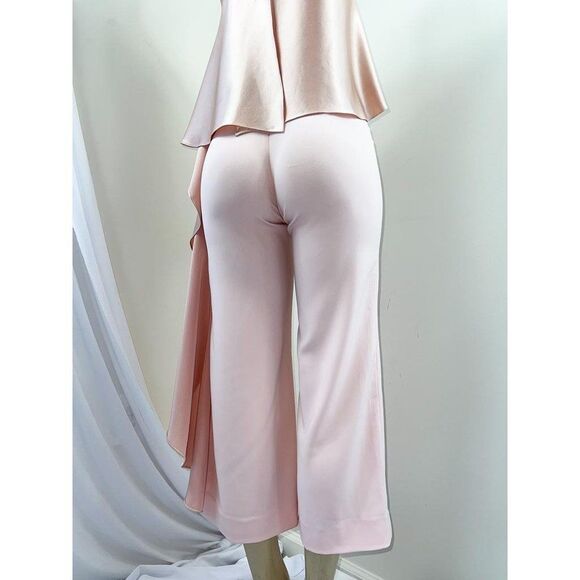 MESTIZA NY Jacqueline Pale Pink Ruffled Cropped Hem Strapless Jumpsuit S… - Picture 9 of 12
